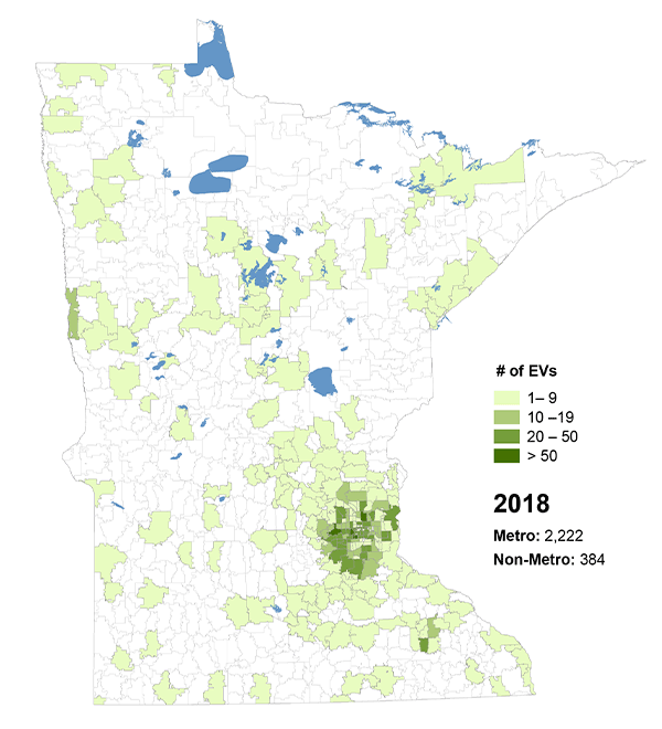 Map of Battery Electric Vehicle (BEV) growth by Zip Code between January 1, 2018 and March 5, 2019